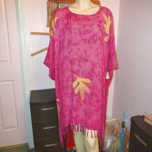 Vtg Wild Woman Batik Mumu Kimono Tunic Dress Caftan Flowy Artsy Lagenlook 3X 4X